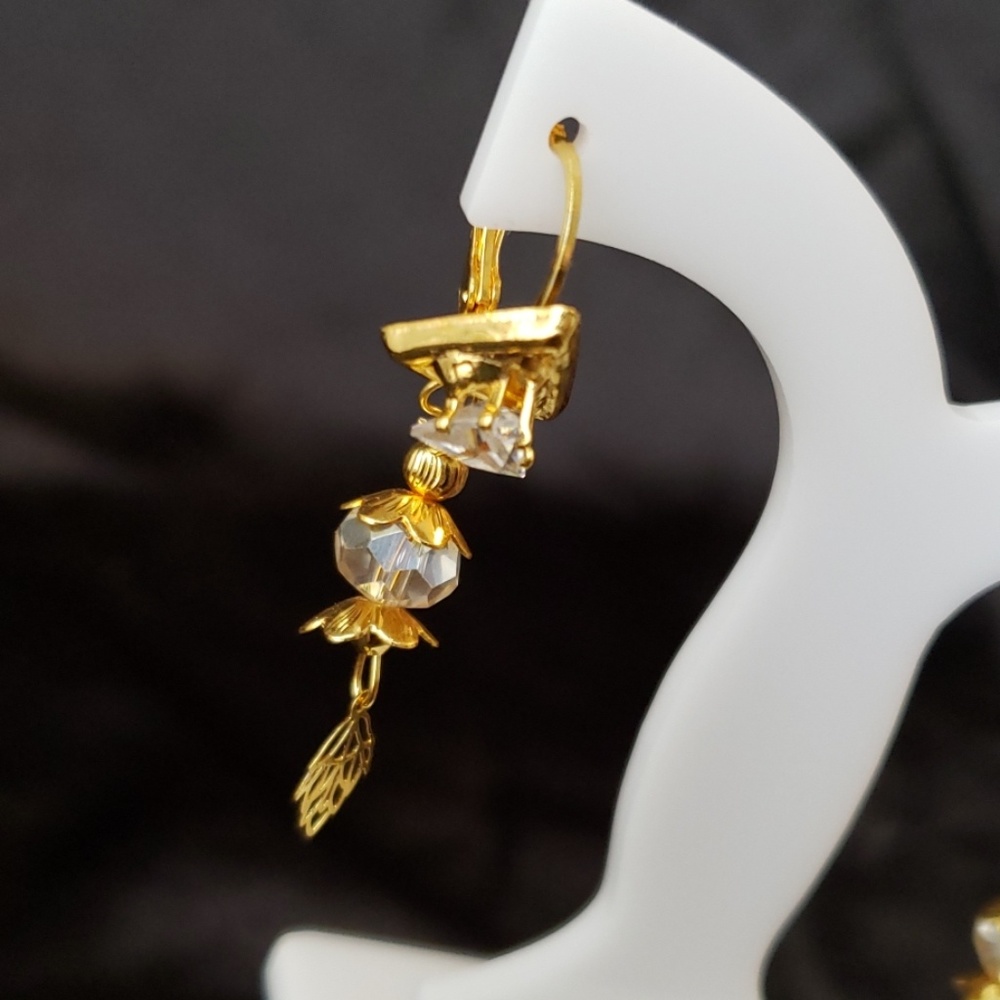 Clear Rhinestone Gold Color Earrings - Picture 3 of 5
